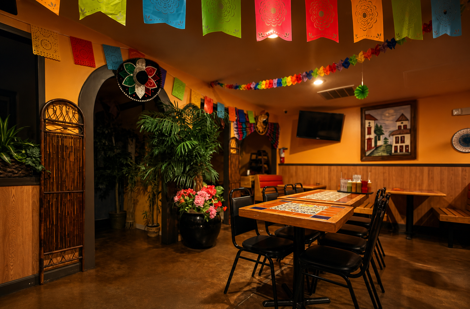 La Lupita dining room with papel picado